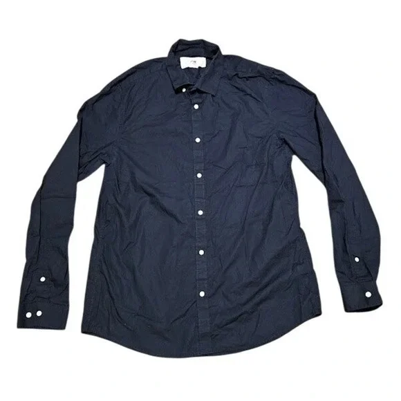 H&M Button Down Shirt Men Medium Black Cotton Basic Long Sleeve Collared - Picture 1 of 9
